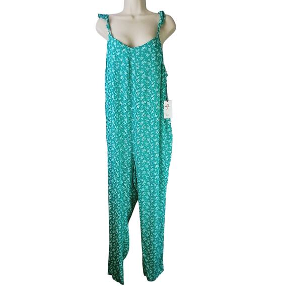 The Nines By Hatch SZ L Maternity Floral Flounce Jumpsuit Green Floral NWT - Picture 4 of 9